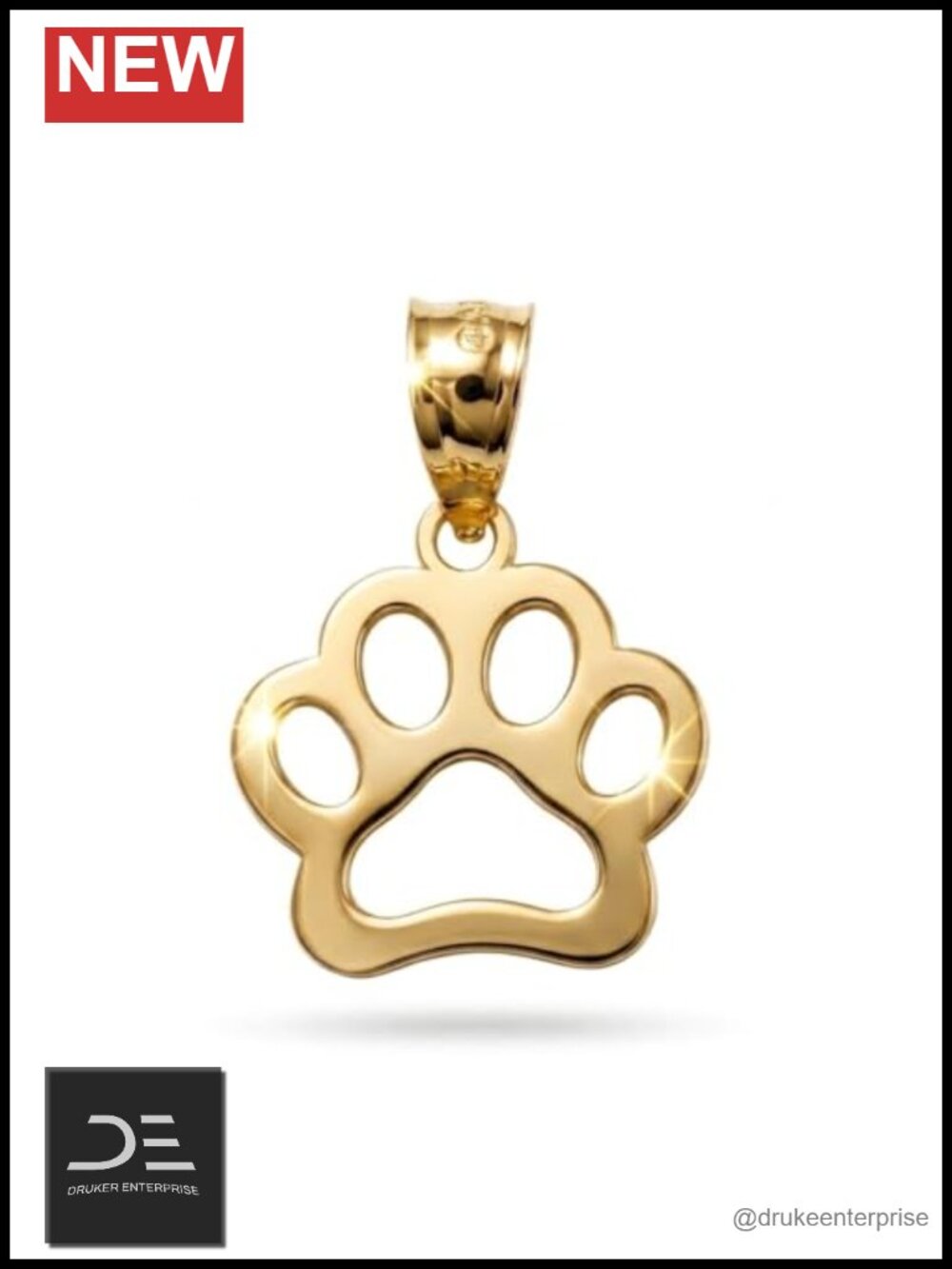10K Solid Gold Dog Paw Charm Pendant 18mm Gold Jewelry